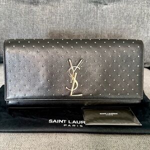Saint Laurent Kate studded long leather clutch